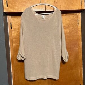 Khaki/Tan Knit Short-Sleeved Pullover - H&M Basic - Large